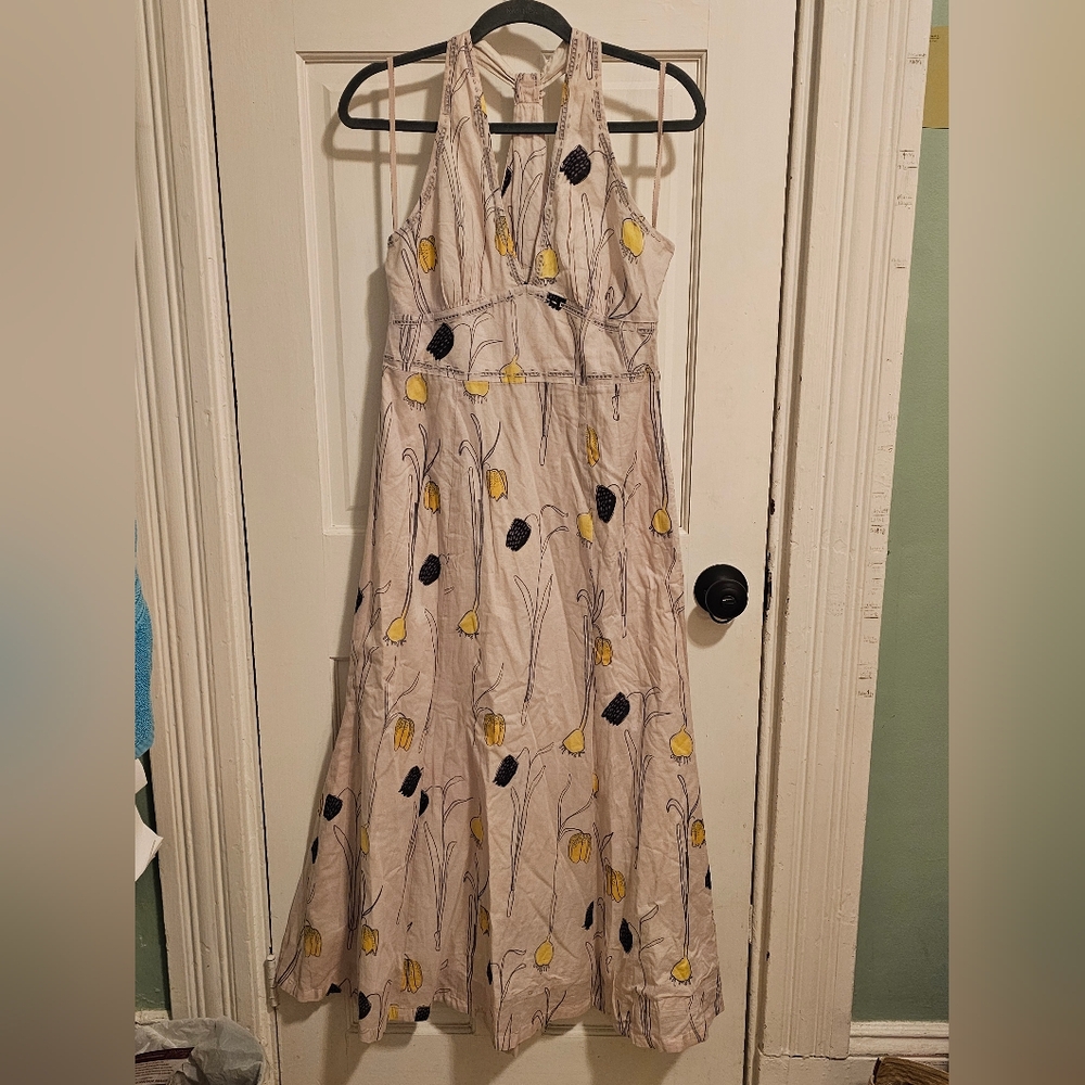 Floral Halter Neck Cotton Maxi Dress